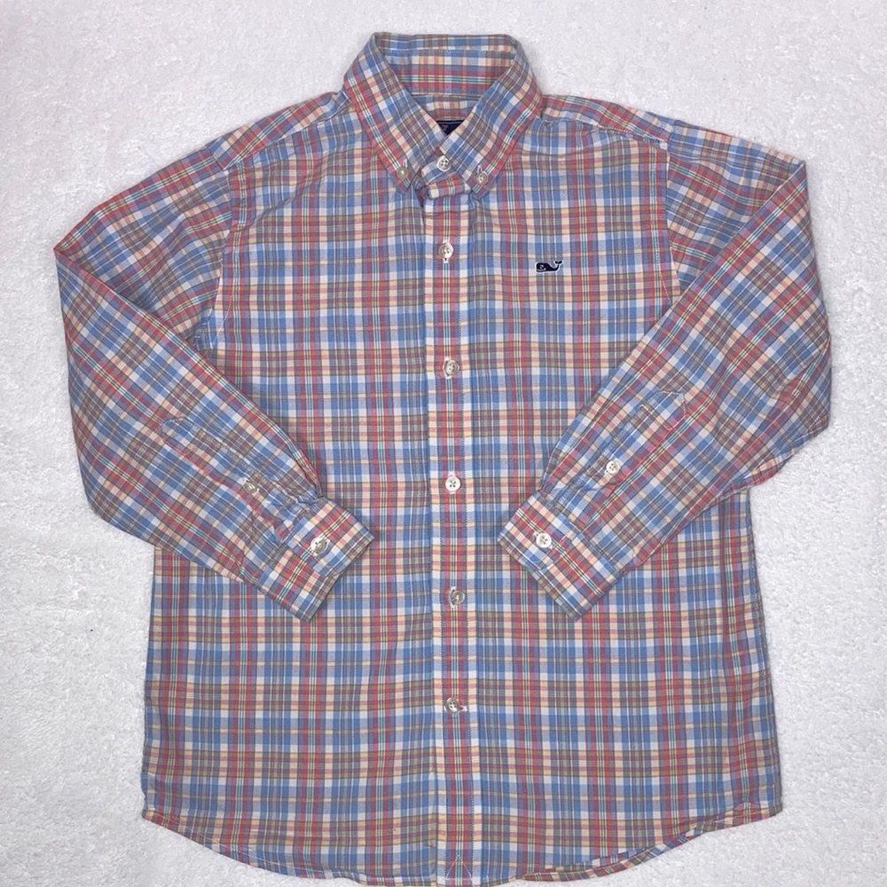 Vineyard vines whale button down shirt pastel plaid size 6